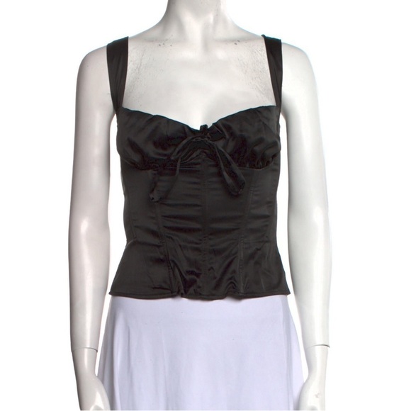 MIAOU Crop Top AGNES Corset Black Stretch Tue Sleeveless with Square Neckline Lg - Picture 3 of 11
